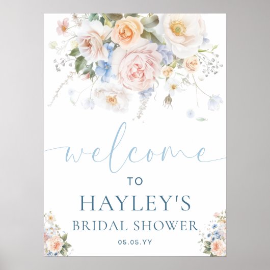 Hargrove Blue Floral Vrijgezellenfeest Welkomstbor Poster (Voorkant)