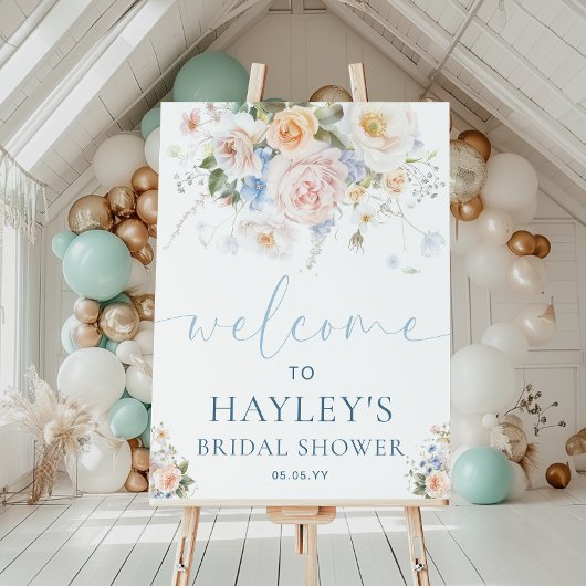 Hargrove Blue Floral Vrijgezellenfeest Welkomstbor Poster