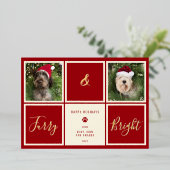 Harig en helder rood goud folie foto hond folie feestdagenkaart (Staand Voorkant)