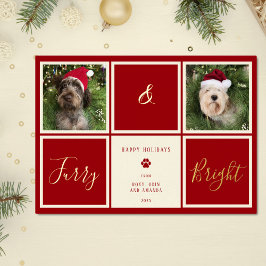 Harig en helder rood goud folie foto hond folie feestdagenkaart
