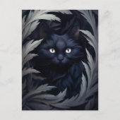Harige zwarte kat tussen de bladeren briefkaart (Voorkant)