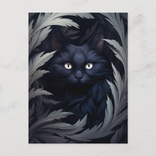 Harige zwarte kat tussen de bladeren briefkaart (Voorkant)