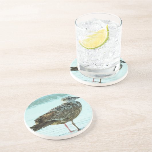 Haring Gull op Abstract strand Zandsteen Onderzetter (Zijkant)