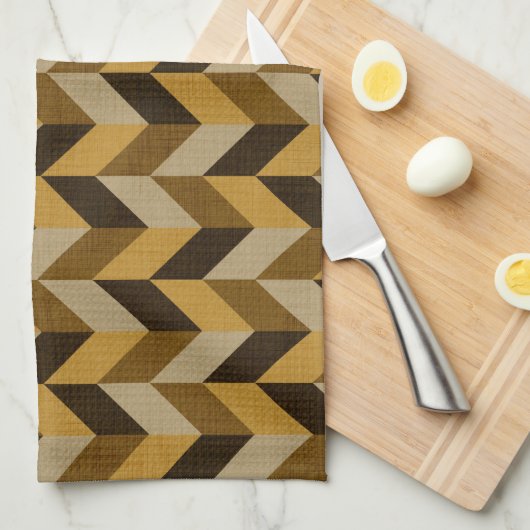 HaringBone patroon in gouden & bruin Theedoek (Quarter Fold)