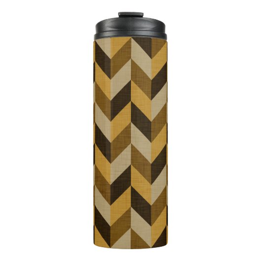 HaringBone patroon in gouden & bruin Thermosbeker (Voorkant)