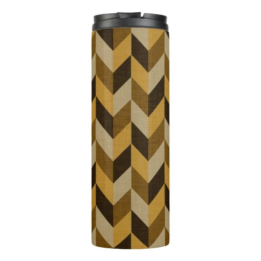 HaringBone patroon in gouden & bruin Thermosbeker (Achterkant)