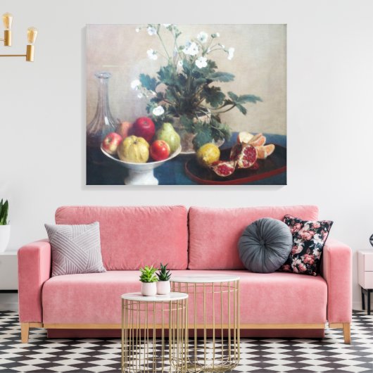 Haringhaai op fruit en karafel canvas afdruk (Insitu (Woonkamer))