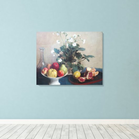 Haringhaai op fruit en karafel canvas afdruk (Insitu (Houten vloer))
