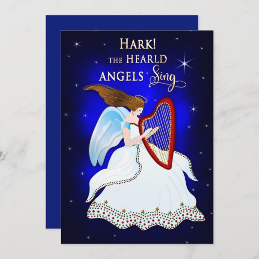 Hark de engelen zingen Kerstengel met harp Feestdagenkaart (Voorkant / Achterkant)