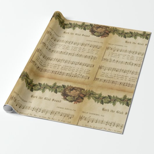 Hark het Manuscript van de Kerstak van het Geluid Cadeaupapier (Uitgerold)