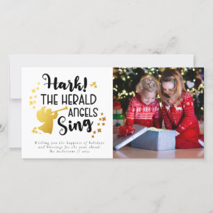 Hark the Herald Angels Sing Goud Folie Foto Feestdagenkaart