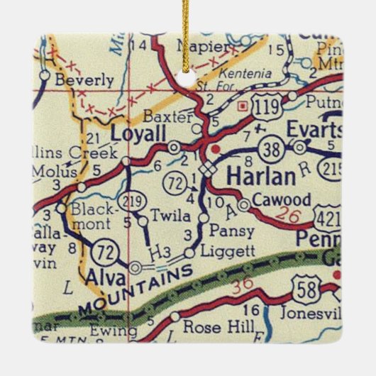 Harlan KY  Map Keramisch Ornament (Achterkant)