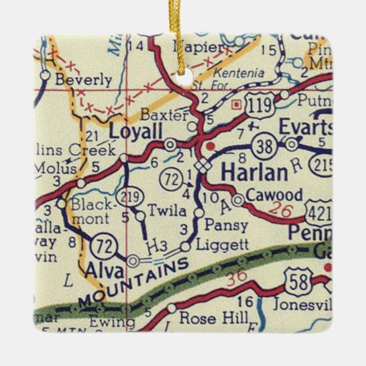 Harlan KY Map Keramisch Ornament (Voorkant)