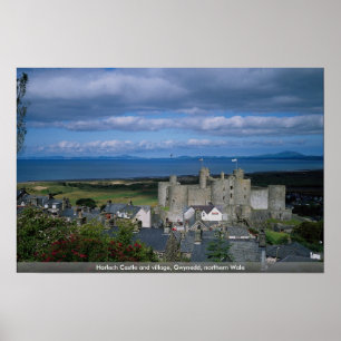 Harlech Castle en village, Gwynedd, Noord-Wale Poster