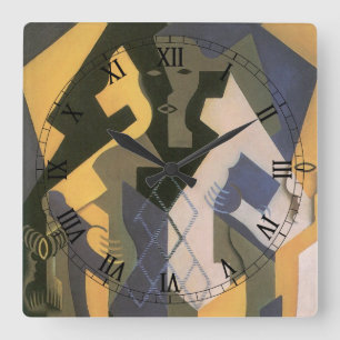 Harlekijn aan een tafel van Juan Gris, Vintage Cub Vierkante Klok