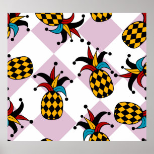 Harlekijn Ananas: Gestileerde Doodle Vintage Poster