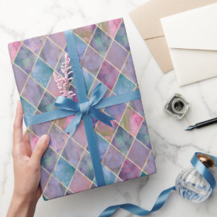 Harlekijn Aquarel Diamant Geometrisch Patroon Cadeaupapier