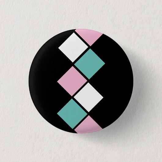 Harlekijn Button (Zwart, Aqua & Roze) (Voorkant)
