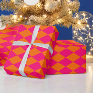 Harlekijn Doe-het-zelf Kleuren Oranje Frambozenroz Cadeaupapier