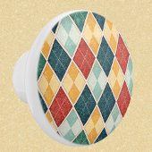 Harlekijn Goud Rood Groen Argyle Patroon Keramische Knop