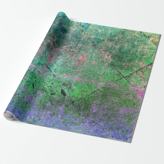 Harlekijn Groene Paarse Grunge Textuur Cadeaupapier (Uitgerold)
