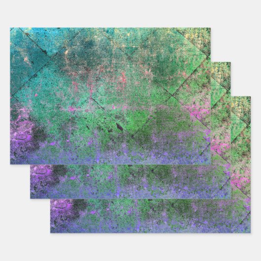  Harlekijn Groene Paarse Grunge Textuur Inpakpapier Vel (Set)