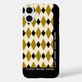 Harlekijn in goud, zwart, crème (gepersonaliseerd) iPhone 16 plus hoesje