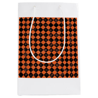 Harlekijn in zwarte en oranje tegel medium cadeauzakje