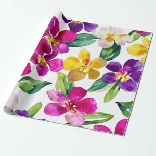 Harlekijn Orchidee Multikleur Paars Geel Bloemig Cadeaupapier