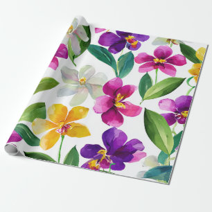 Harlekijn Orchidee Multikleur Paars Geel Bloemig Cadeaupapier