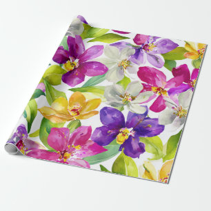 Harlekijn Orchidee Multikleur Paars Geel Bloemig Cadeaupapier