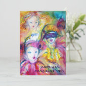 HARLEKIJN,PIERROT,COLOMBINA GEMASKERD BAL COSTUUMF KAART (Staand voorkant)