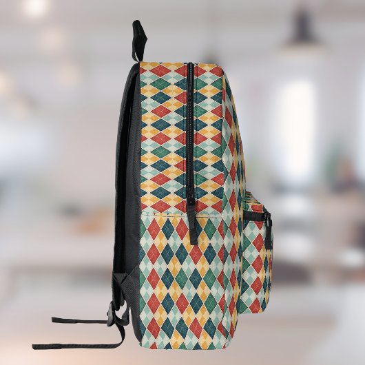 Harlekijn Retro Rood Goud Groen Monogram Argyle Bedrukte Rugzak