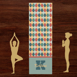 Harlekijn Retro Rood Goud Groen Monogram Argyle Yogamat