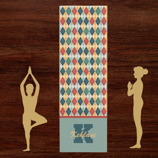 Harlekijn Retro Rood Goud Groen Monogram Argyle Yogamat