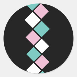 Harlekijn Ronde Stickers (Zwart, Aqua & Roze)