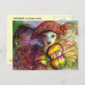 Harlekijn speelt viool, maskerade maskers briefkaart (Voorkant / Achterkant)