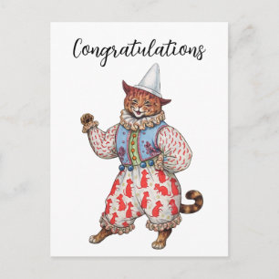 Harlekijn Theater Uitgeklede Kat Felicitaties Briefkaart