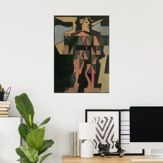 Harlekijn van Juan Gris, Vintage Cubisme Kunst Poster (Thuiskantoor)