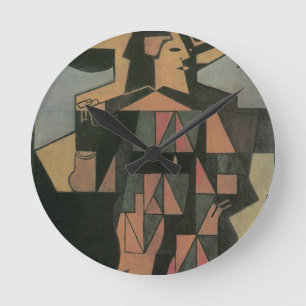 Harlekijn van Juan Gris, Vintage Cubisme Kunst Ronde Klok