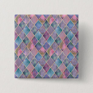 Harlekijn Waterverf Diamant Geometrisch Patroon Vierkante Button 5,1 Cm