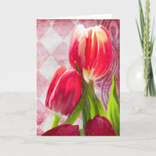 Harlekijn wenskaart, hete roze tulpen kaart