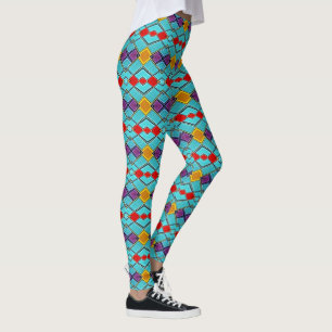 Harlekijnblauw, rood, amber - geometrische lichten leggings