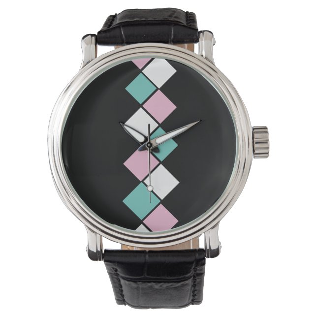 Harlekijnhorloge (Zwart, Aqua & Roze) Horloge (Voorkant)