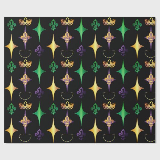 Harlekijnkralen Masker Fleur de Lis Mardi Gras Cadeaupapier (Vlak)