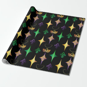 Harlekijnkralen Masker Fleur de Lis Mardi Gras Cadeaupapier