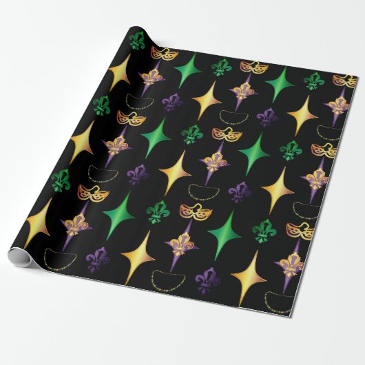 Harlekijnkralen Masker Fleur de Lis Mardi Gras Cadeaupapier (Uitgerold)