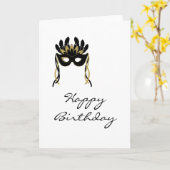 Harlekijnmasker Happy Birthday Kaart (Gele Bloem)