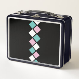 Harlekijnmetalen lunchbox (zwart, aqua en roze)