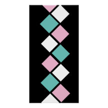 Harlekijnmuur Poster (zwart, aqua & roze)